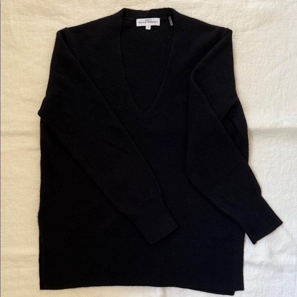 White + Warren Black Cashmere Tunic Sweater